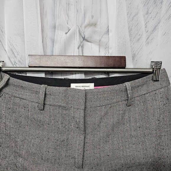 Vintage Isaac Mizrahi Gray Chevron Business Preppy Wool Blend Trousers Pants 10 - Picture 2 of 11